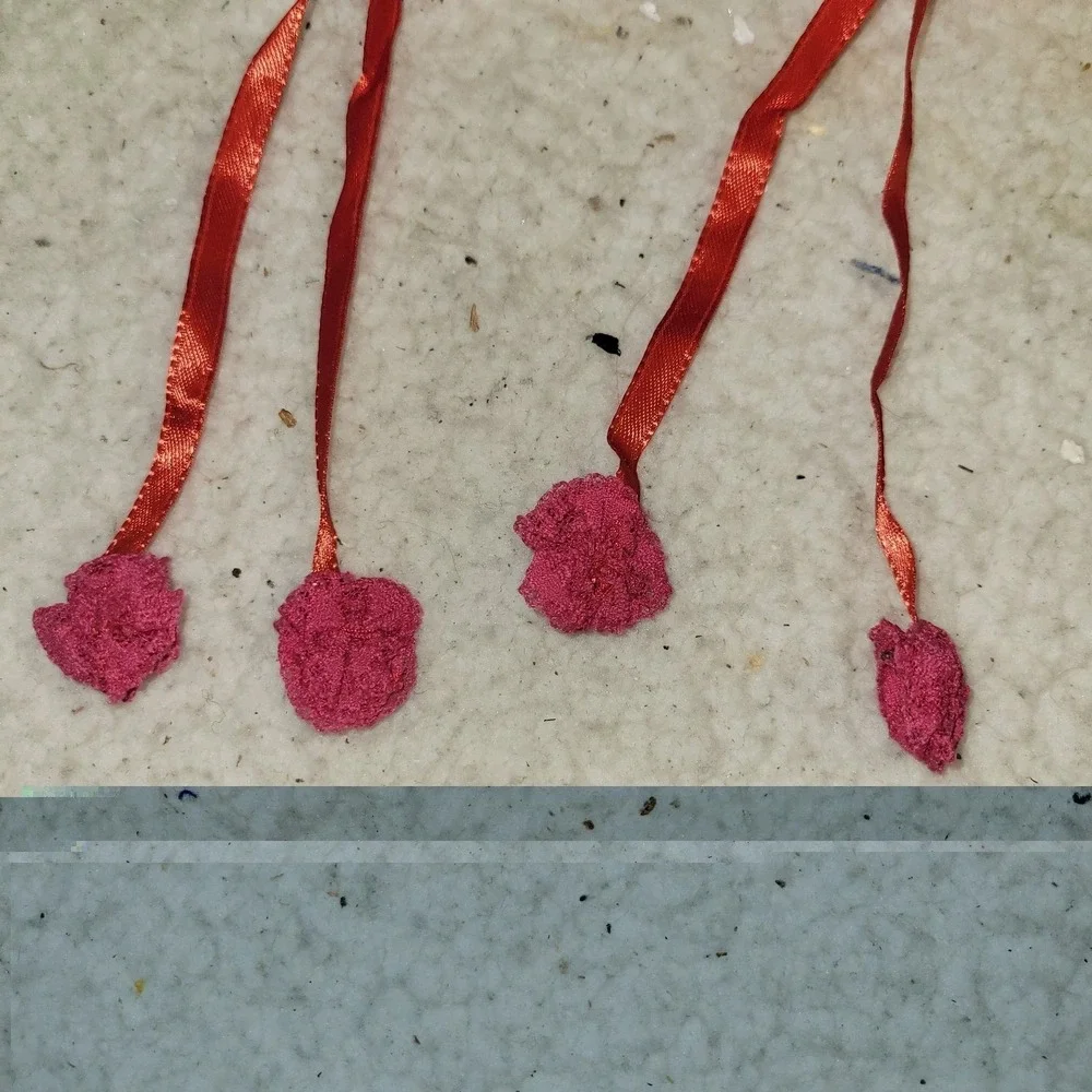 Vintage Red Satin Lace Hair Clips Kitty Charm Ribbon‎ Barrettes Set